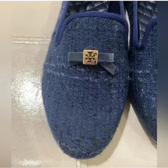 TORY Burch Chandra Tweed Navy Blue Loafers Sz 7.5 - Picture 8 of 12